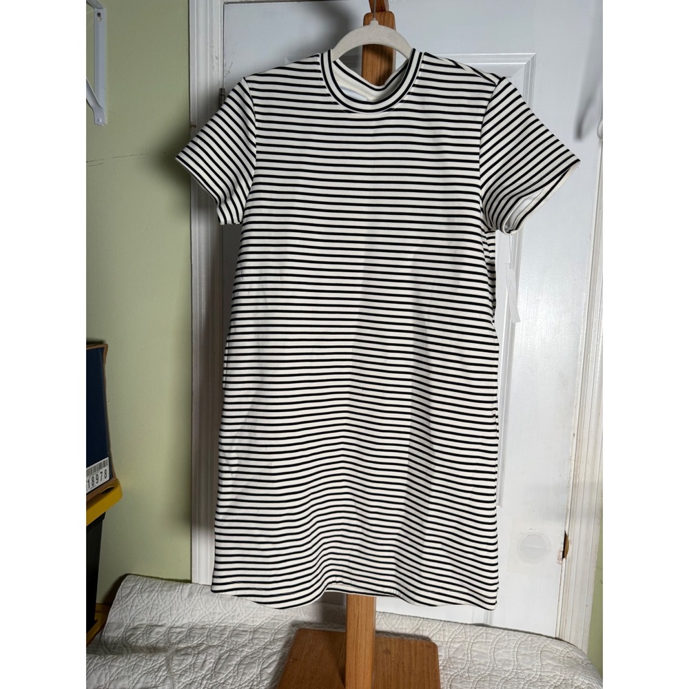 Members Mark Womens Sandwash Dress Black White Striped Short Sleeve XS NWT